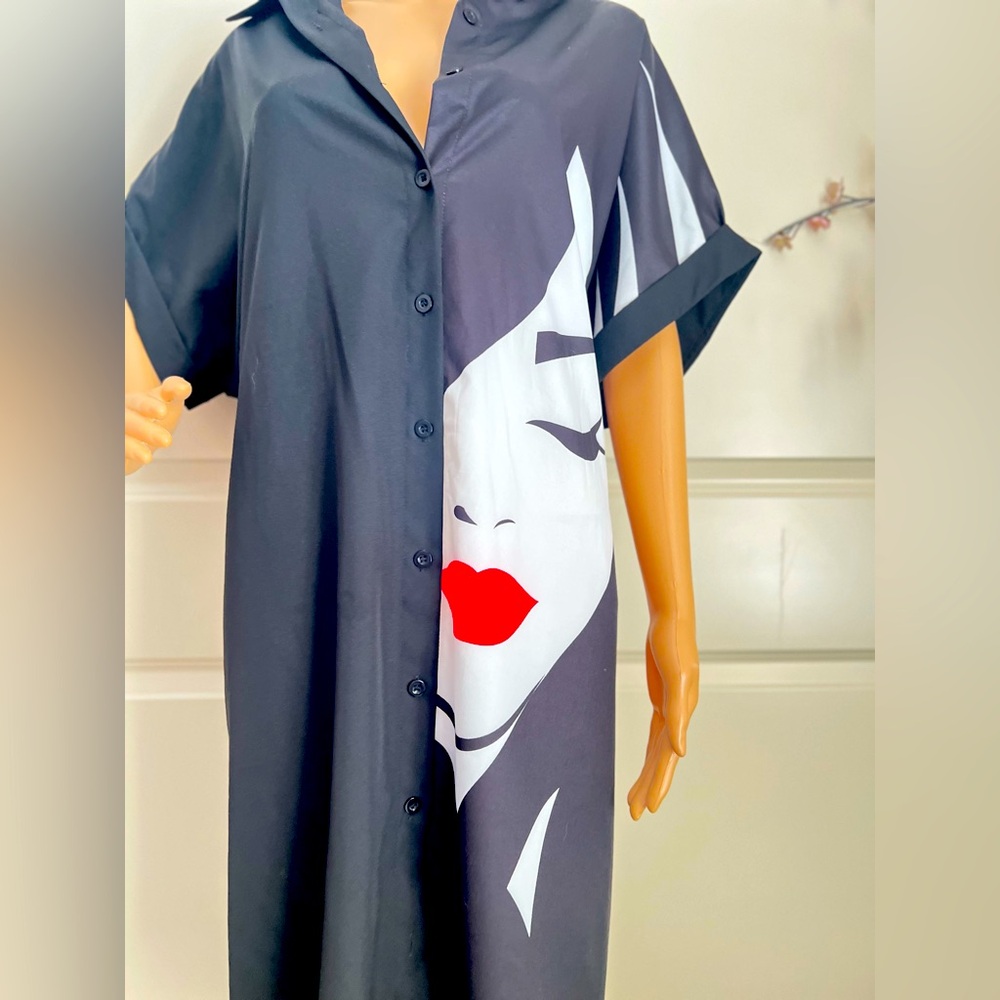 New SHEIN LUNE Figure Graphic Batwing Sleeve Shirt Dress - Picture 9 of 14